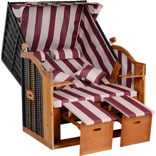 Outsunny Strandkorb Doppelte Sonnenliege mit Dach 5-stufige Rückenlehne Chaiselongue mit Getränkehaltern PE-Rattan Rot-Weiß 118x79x160cm für Garten & Balkon   Aosom.de