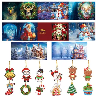 Sumshy 12er Set DIY Diamond Painting Grußkarten Set Weihnachten, Christmas Diamond Painting Greeting Cards for Kinder & Erwachsene (Weihnachten-8er Set C)
