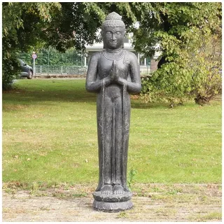 Oriental Galerie Dekofigur XXL Lebensgroße Buddha Garten Steinfigur Greetings 190 cm (1 St) grau