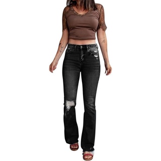 FIDDY Schlaghose Hohe Taille Stretch Micro-Fit-Jeans für Frauen Jeanshosen Für Damen M