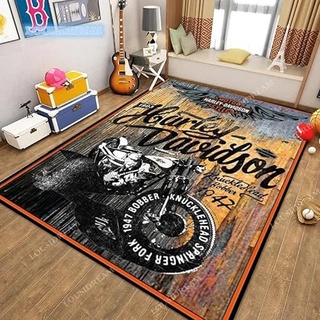 DALIZA Retro Motorcycle H-Harley Logo Printed Carpet Living Room and Bedroom Decorative Carpet Kitchen and Bathroom Anti-Skid Floormats 80X120CM