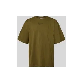 Relaxed Fit T-Shirt mit Logo-Stitching, Khaki, L