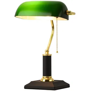 Antik Tischlampe Banker Leuchte Verstellbare grüne Glas Schreibtischlampe mit Zugschalter E27 Tischleuchte Innen Bankerslampe Bürolampe Bibliotheksleuchte 20er Jahre Dekor Desktop-Beleuchtung Lampe