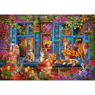 Puzzle 1000 Teile - Katzen auf der Fensterbank
