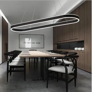 Bellastein LED Pendelleuchte Esstisch stimmungsvoller Büro- und Konferenzraum Hängeleuchte Studio-Kronleuchter, ovaler Bartresen, rechteckiger heller Luxus Rund Ring-pendellampe (schwarz, 120cm)