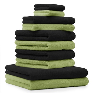 Betz Handtuch Set 10-TLG. Handtuch-Set Classic 100% Baumwolle 2 Duschtücher 4 Handtücher 2 Gästetücher 2 Seiftücher Farbe apfelgrün und schwarz, 100% Baumwolle grün|schwarz