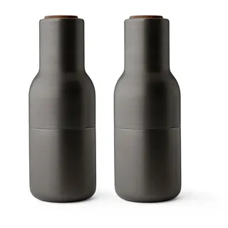 Audo - Bottle Grinder Salz- und Pfeffermühlen Set, Messing brüniert (Holzdeckel Walnuss)
