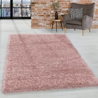 HomebyHome Shaggy Hochflor Teppich, 160x230 cm, Rosa, weich, flauschig, modern, einfarbig, Perfekt für Wohnzimmer, für Wohnzimmer Schlafzimmer Flur