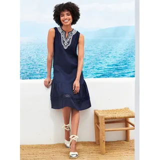 A-Linien-Kleid HEINE "Leinenkleid" Gr. 50, Normalgrößen, blau (marine) Damen Kleider Knielange