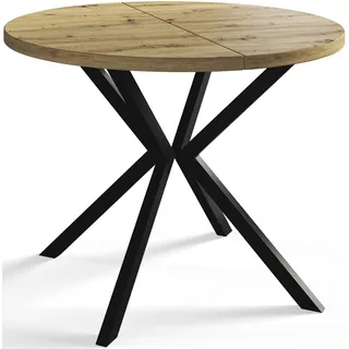RUNDER Esszimmertisch LOFT LITEN, ausziehbarer Tisch Durchmesser: 120 cm/200 cm, Wohnzimmertisch Farbe: Mattbraun, mit Metallbeinen in Farbe Schwarz