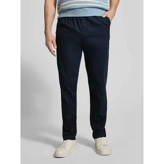 Straight Fit Leinenhose mit elastischem Bund Modell 'Barton', Marine, L