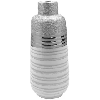 GILDE Keramik Flaschenvase Lavena H=31cm - silber, weiß