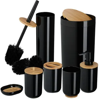 Relaxdays Badezimmer Set Badaccessoire-Set Schwarz/Natur