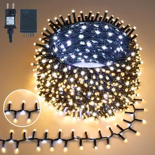 Gresonic-500Led-Cluster-Lichterkette-Strombetrieb Deko für Innen Außen Garten Weihnachtsbaum Hochzeit (Warmweiss Dauerlicht Fließendes, 500LED)