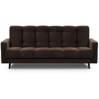 Mars Meble Schlafsofa mit Bettkasten - Dreisitzer 220cm Breit Polstersofa mit Schlaffunktion Nancy BIS, aus Velours Sofa mit Federkern Holzbeine, Stoff: Kronos 06 - Braun