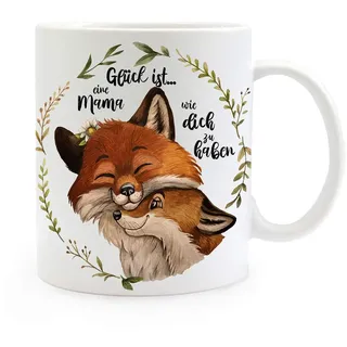 ilka parey wandtattoo-welt Tasse Becher Fuchsmama Fuchs Mama Füchschen Waldkranz & Spruch Glück ist eine Mama zu haben Kaffeebecher Teetasse Geschenk ts1177