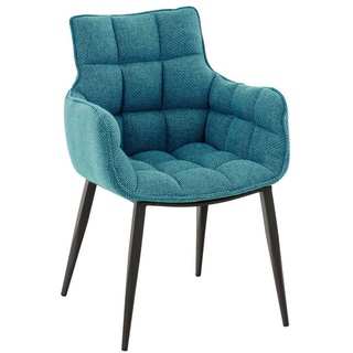 CLP Esszimmerstuhl »Armlehnenstuhl Tirana Stoff, mit gestepptem Sitz«, Küchenstuhl mit Armlehne, Polsterstuhl Esszimmer Stuhl, 4-Fuß-Stuhl mit Metallgestell blau