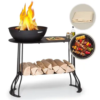Feuerschale Für Den Garten, Feuerschale Mit Grillrost & Abdeckung Für Feuerschale, Stahl Feuerschalen Klein, Wetterfeste Feuerstelle Mit Grill, Kleine Feuerschale Mit Schürhaken, 1 - Blumfeldt