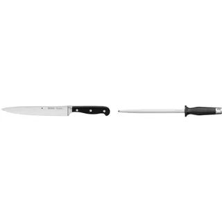 WMF Spitzenklasse Plus Fleischmesser 32,5 cm, Performance Cut, Spezialklingenstahl, Klinge 20 cm & Spitzenklasse Plus Wetzstahl 36 cm, Wetzstab für Messer, Cromargan Edelstahl, Stahllänge 23 cm