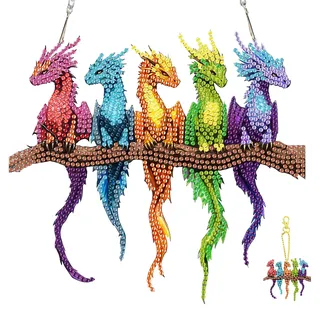 TLIOBLO Drache Diamond Painting Fensterbilder mit Kette Erwachsene, Diamant Painting Anhänger und Schlüsselanhänger Hängende Ornament Bastelset Diamant Kunst Set für Wand Eingang Decor