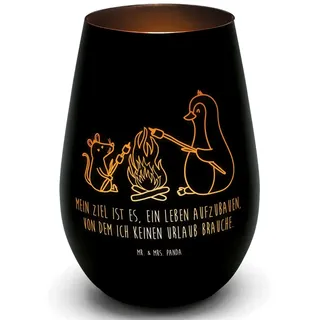 Mr. & Mrs. Panda Windlicht Pinguin Lagerfeuer - Schwarz - Geschenk, glücklich, Maus, grillen, Wi (1 St), Inklusive Teelicht schwarz