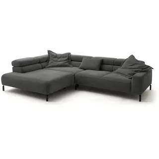 KAWOLA Sofa DELIA Ecksofa Cord grau mit motorischem Sitzvorzug Recamiere links - Grau