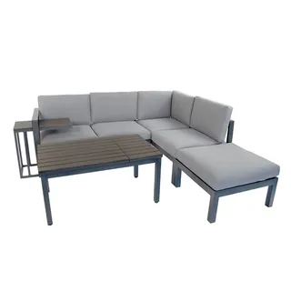 BELLAVISTA Gartenmöbel-Set Braga | Hellgrau | 5-teilig mit 2 Sofa | Hocker | Beistelltisch | Tisch | Pulverbeschichtetes Aluminium | Outdoor | Für den Außenbereich | Wetterfest