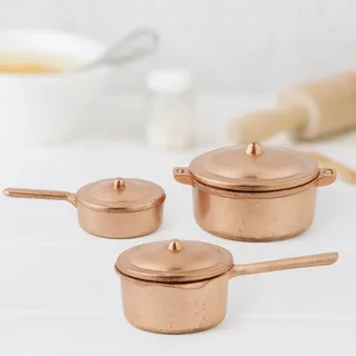 Miniatur Kochtopf-Set 3-teilig Kupfer Metall Wichtel Zubehör Wichtelküche Deko