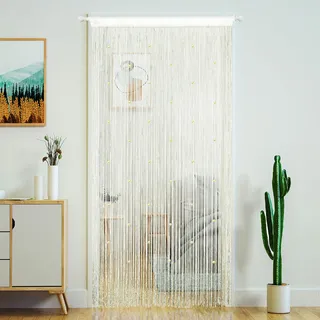 YaoYue Perlenvorhang Tür Fadenvorhänge für Tür Quasten Perlen hängende Fransen Hippie Raumteiler Fenster Flur Eingang Wandschrank Schlafzimmer Privatsphäre Dekor (100 x 200 cm, Champagner)