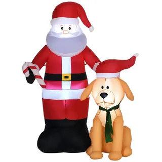 Weihnachtsdeko, Weihnachtsmann mit Hund, aufblasbar, groß, inkl. Gebläse, 117 x