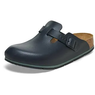 Birkenstock Damen Herren Boston Pro Hausschuhe Leder Pantoletten - Clogs - Zertifiziert nach EN ISO 20347:2043 - Berufsschuhe für Medizin, Gastronomie und Service - Schwarz - 42 - Schmal - 42 EU Schmal