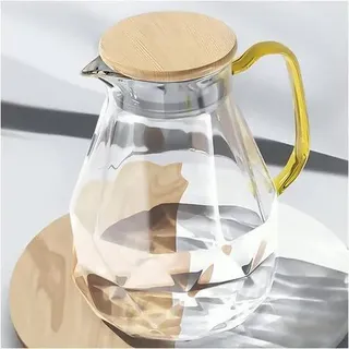Glaskaraffe mit Bambus Deckel 2 Liter Modernes Diamant Design