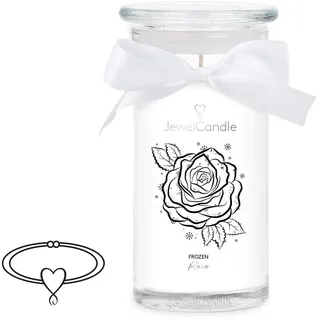 JewelCandle Frozen Rose Armband Silber - Schmuckkerze - große Duftkerze mit Rose Duft - weiße Kerze mit Schmuck Überraschung