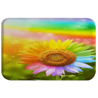 A.Monamour Badematten Badteppiche Blütenblätter Einer Sonnenblume Gemalt In Verschiedenen Bunten Regenbogenfarben Floraler Absorbierender Flanell Anti-Rutsch Badteppiche Badezimmermatte 40x120cm
