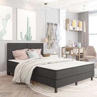 Modernen Bett mit Lattenrost MODE - CHIC Schlafzimmer Jugendbett Boxspring-Bettgestell Grau Stoff 160x200 cm