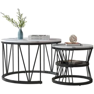 PXloue Couchtisch rund (2-St), 2er Set, Großer Tisch: 70 x 45 cm,Kleiner Tisch: 45 x 40 cm schwarz Rund | 45 cm x 70 cm