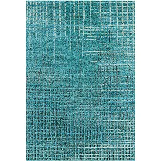 Padiro Design Kurzflor-Teppich 170 x 240 cm - Türkis - modernes abstraktes Design - für Fußbodenheizung - aus Seide und Baumwolle - Blau