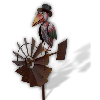 Aubaho Gartenfigur Windrad Gartenstecker Beetstecker Vogel Windspiel Metall 155cm rostig