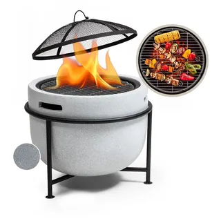 blumfeldt Grail Feuerschale mit Grill MGO & Stahlschale inkl. Funkenschutz Hellgrauer Granit