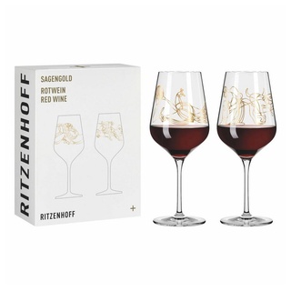 Ritzenhoff Rotweinglas 2er-Set Sagengold 001, Kristallglas, Design von Burkhard Neie bunt|weiß