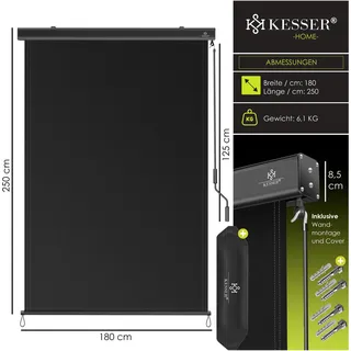 Kesser Senkrechtmarkise Außenrollo 180 x 250 cm Anthrazit