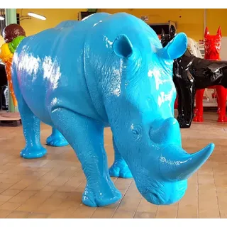 Casa Padrino XXL Deko Skulptur Nashorn Hellblau 340 cm - Lebensgroße Garten Figur