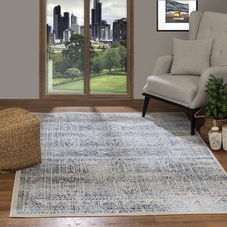 Surya Evora Vintage Teppich - Teppich Wohnzimmer, Esszimmer, Flur, Rugs Living Room - Boho Teppich Orientalisch Style, Kurzflor Carpet - Bunter Teppich Blau, Weiß, 120x170cm