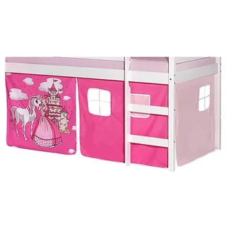 IDIMEX Vorhang PRINZESSIN, Hochbett Vorhang mit Prinzessin und Einhorn 3 teilig, 2 Fenster pink rosa