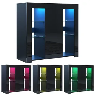 LED Anrichte Sideboard mit Beleuchtung Kommode Wohnzimmer Schwarz Hochglanz 90cm