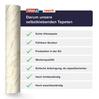 tesa rasch Carrara Vliestapete 6 m x 0,30 m 1 St Beige/Gold/Weiß