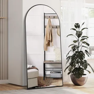 NEUWEABY Gewölbter Bodenspiegel, 165 x 60 cm Bogen Volle Länge Spiegel mit Ständer, Großer Wandspiegel, Schwarz Ganzkörperspiegel, Stehend zum Aufhängen oder Anlehnen an die Wand für Schlafzimmer