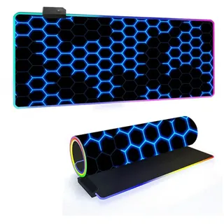 FANSU Gaming Mauspad XXL, Tech-Stil, RGB Extra Groß Multifunktionales Mousepad mit 14 Farben LED-Licht für Computer PC Laptop Tastatur Professionelle Gamer Rutschfester (Blau,800x300x4mm)
