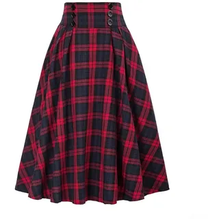 Damenrock mit hoher Taille, kariert, normale Länge, A-Linie, Swing-Rock, lässiger Druck, Karomuster, für den Alltag, Urlaub, Club, Frühling, Sommer, Herbst