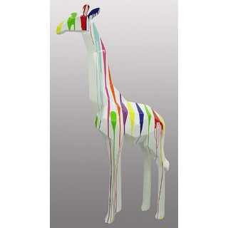 Casa Padrino Luxus Designer Deko Skulptur Giraffe Weiß / Mehrfarbig H. 200 cm - Riesige Gartenskulptur - Lebensgroße Skulptur - XXL Deko Skulptur - XXL Deko Figur - XXL Tierfigur